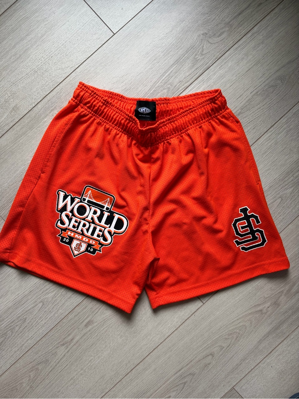 Orange Men’s Athletic Mesh Shorts with World Series Patch